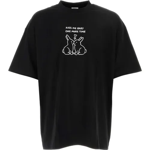 Schwarzes Oversize Stretch Baumwoll T-Shirt , Herren, Größe: M - Vetements - Modalova
