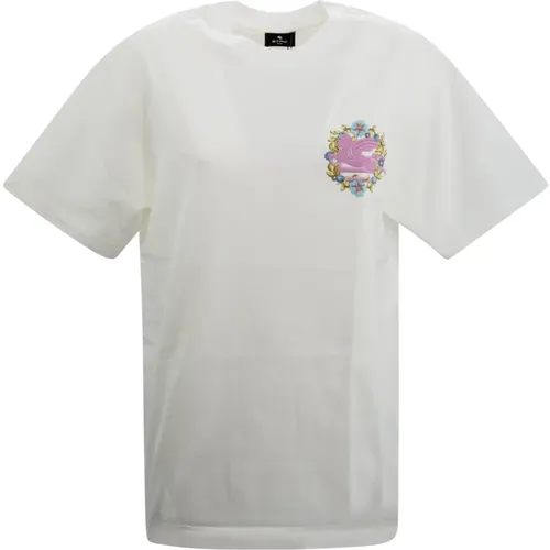 Floral Crewneck T-shirt with Pegaso Embroidery , female, Sizes: XS, S - ETRO - Modalova