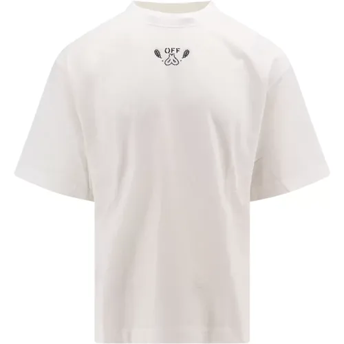 Off , Crew-neck T-Shirt with Back Arrow Logo , male, Sizes: S, L - Off White - Modalova