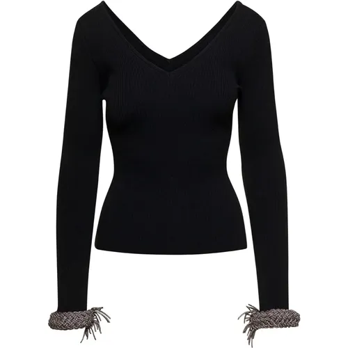 Merino Wool Knit Sweaters with Embellished Wrist , female, Sizes: S, M - Giuseppe Di Morabito - Modalova