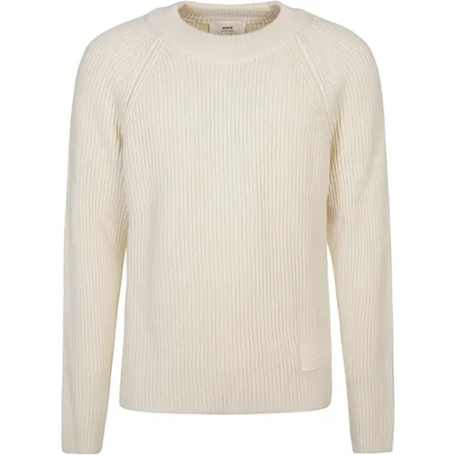 Ivory Cotton Sweater with Long Sleeves , male, Sizes: L, XL, M - Ami Paris - Modalova