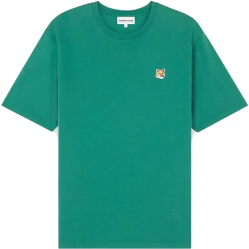 T-Shirts,Grüne T-Shirts und Polos mit Fox Head Patch,Grünes T-Shirt mit Fox Head Patch,Grüne T-Shirts und Polos - Maison Kitsuné - Modalova
