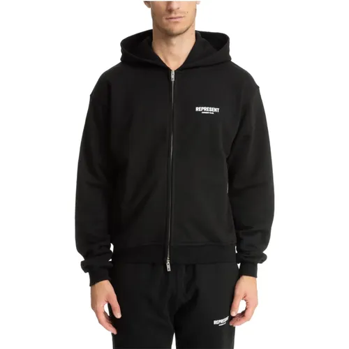 Gemusterte Reißverschluss-Hoodie mit Logo-Taschen , Herren, Größe: M - REPRESENT - Modalova