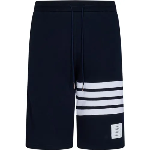 Blaue Loopback Shorts Ss23,4 Bar Sweatshorts mit Namensschild - Thom Browne - Modalova