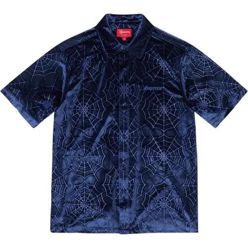 Spider Web Velvet Shirt Navy , male, Sizes: M, L - Supreme - Modalova