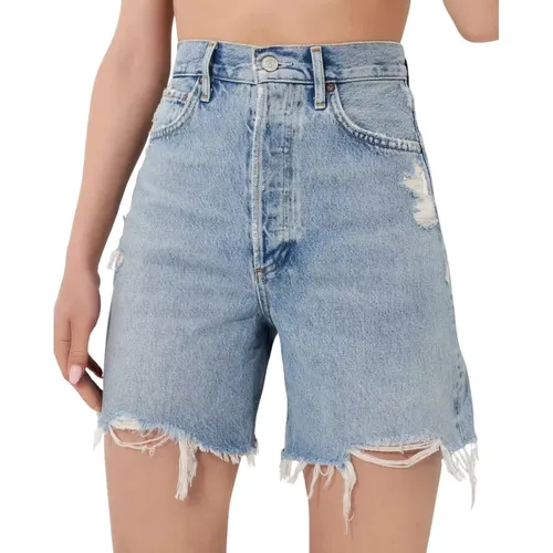 Blaue Stella Denim Shorts mit hoher Taille - Agolde - Modalova