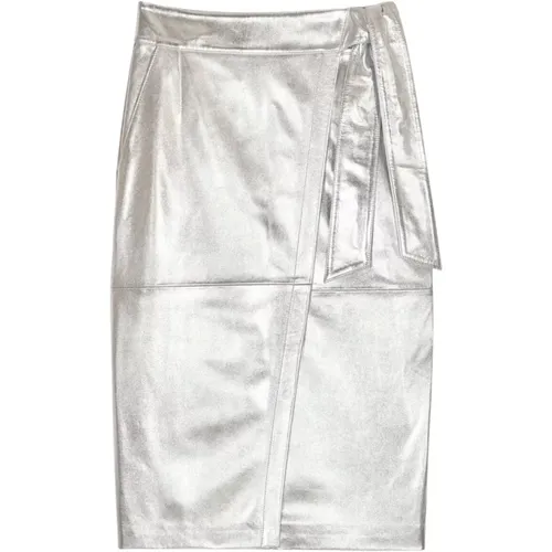 Silver Leather Midi Skirt Faye , female, Sizes: M, L - BA&SH - Modalova