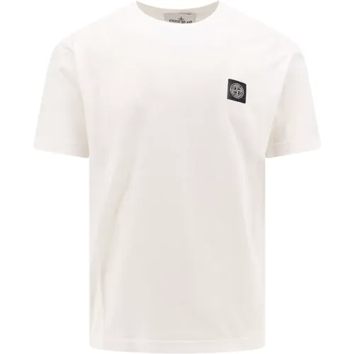 Weißes Crew-neck T-Shirt mit Logo-Patch - Stone Island - Modalova