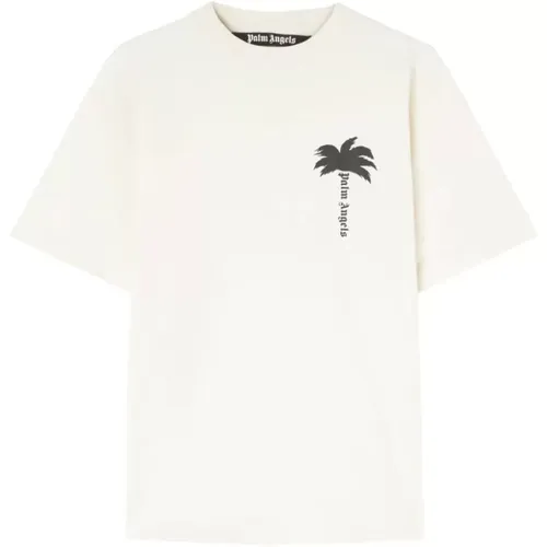 Off Palm T-Shirt,Off Palm Tee,Grün-Weißes T-Shirt mit The Palm Design - Palm Angels - Modalova