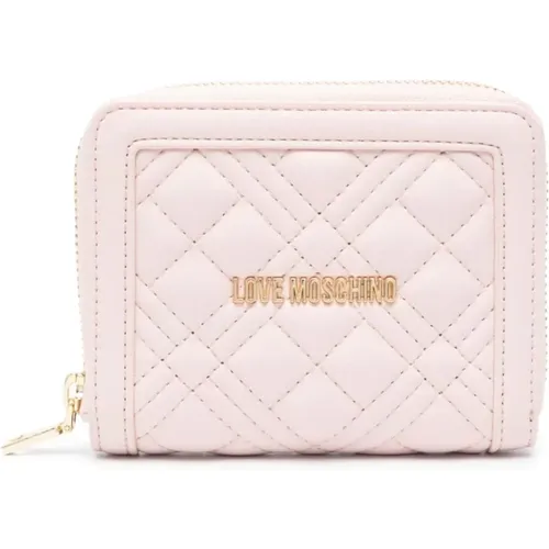 Quilted Ivory Wallet with Logo , female, Sizes: ONE SIZE - Love Moschino - Modalova