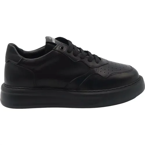 Schwarze Leder Low Top Sneakers , Herren, Größe: 44 EU - Exton - Modalova