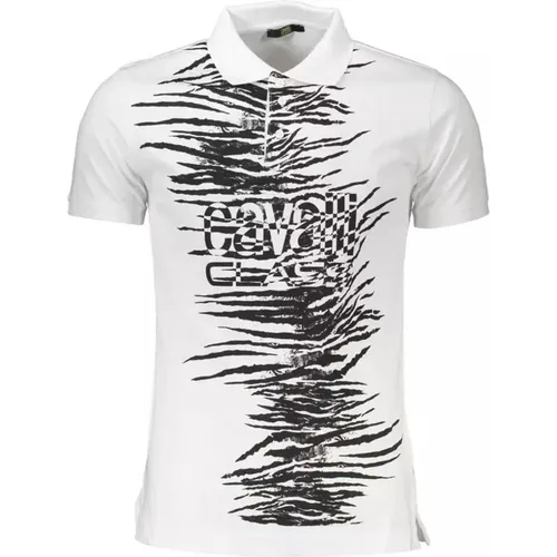 Weißes Signature Print Baumwoll Polo Shirt , Herren, Größe: M - Cavalli Class - Modalova