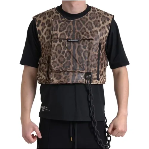 Leopard Seidenärmelloses Sportswear-Top - Dolce & Gabbana - Modalova