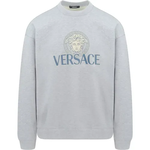 Non-Brushed Medusa Branding Sweatshirt Grey , male, Sizes: L, S - Versace - Modalova