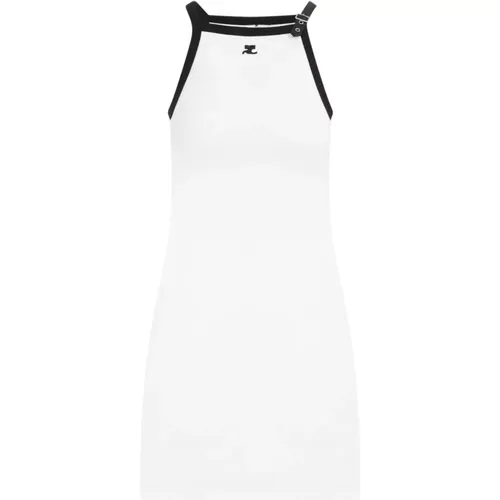 Weiß Schwarz Baumwoll Mini Kleid , Damen, Größe: S - Courrèges - Modalova
