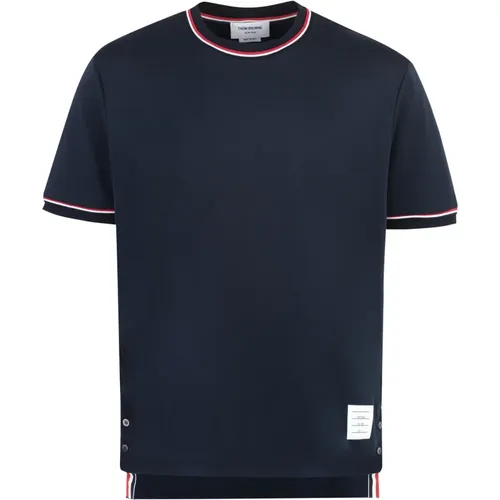 Baumwoll-Rundhals-T-Shirt mit Tricolor-Detail , Herren, Größe: L - Thom Browne - Modalova