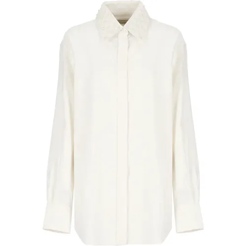 Ivory Silk Blend Shirt with Beaded Collar , female, Sizes: XS, S - Golden Goose - Modalova