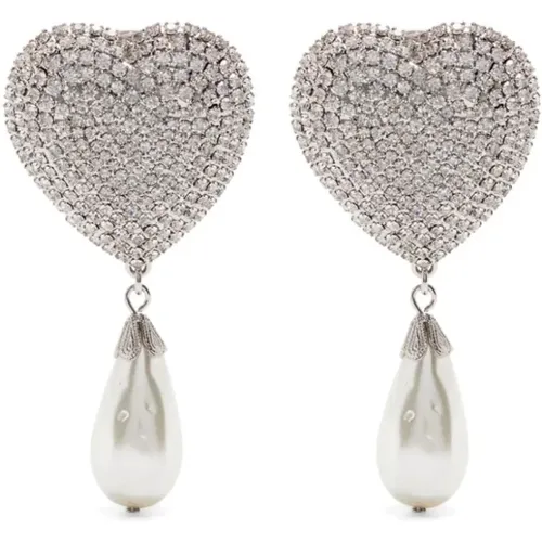 Herzförmige Messingohrringe mit Kristallen und synthetischen Perlen , Damen, Größe: ONE Size - Alessandra Rich - Modalova