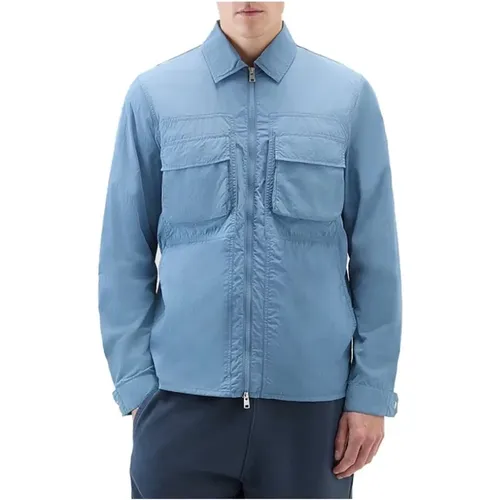 Geknitterte Overshirt Jacke , Herren, Größe: M - Woolrich - Modalova