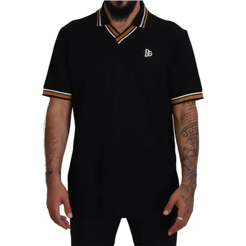 Schwarzes Seidenkragen Polo T-Shirt - Dolce & Gabbana - Modalova