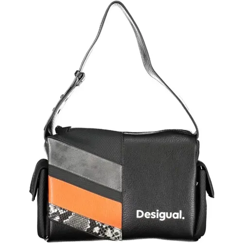 Schwarze Schultertasche mit Reißverschluss und Logo - Desigual - Modalova