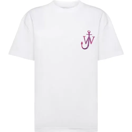 Einfarbiges Baumwoll-T-Shirt mit Besticktem Logo , Herren, Größe: M - JW Anderson - Modalova