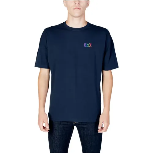 Blaues T-Shirt mit kurzen Ärmeln Frühling/Sommer , Herren, Größe: L - Emporio Armani EA7 - Modalova