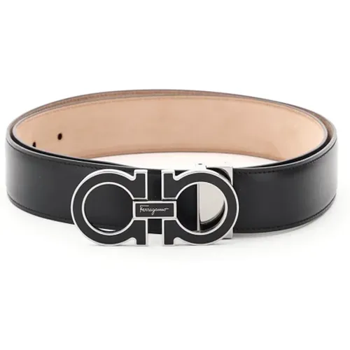 Gancini Leather Belt with Palladium-Finish Buckle , male, Sizes: 105 CM, 115 CM - Salvatore Ferragamo - Modalova