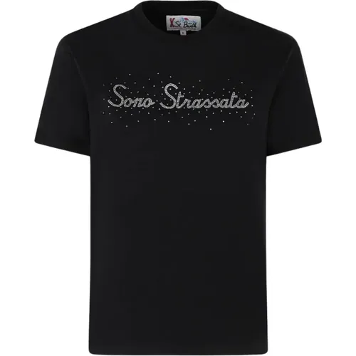 Emilie Schwarzes Baumwoll-T-Shirt mit Strass-Print , Damen, Größe: S - MC2 Saint Barth - Modalova