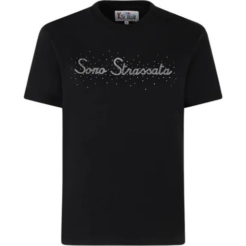 Emilie Schwarzes Baumwoll-T-Shirt mit Strass-Print - MC2 Saint Barth - Modalova