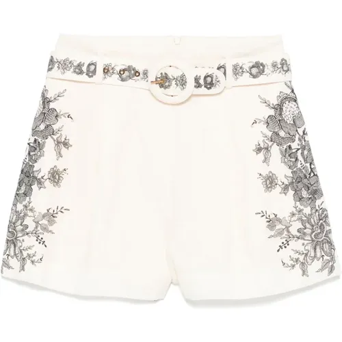 Blumiges Leinen-Flat-Front-Shorts - Zimmermann - Modalova