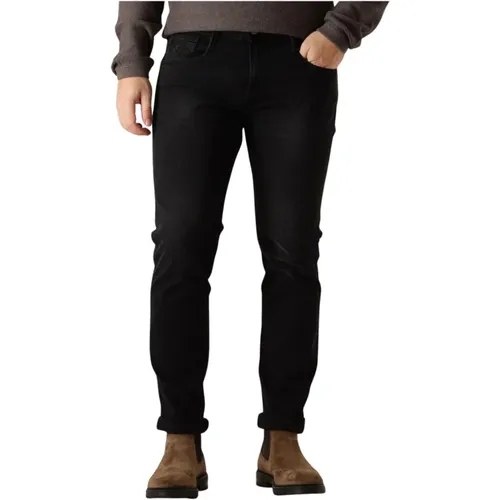 Schwarze Slim Fit Jeans Anbass Hose , Herren, Größe: W34 L32 - Replay - Modalova