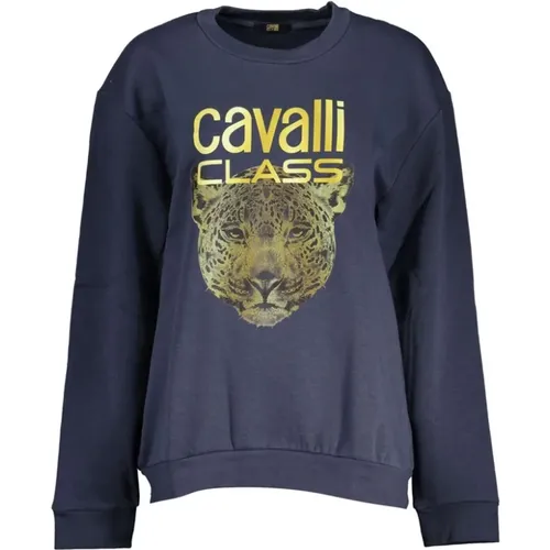 Blauer Fleece-Sweatshirt mit Rundhalsausschnitt , Herren, Größe: M - Cavalli Class - Modalova