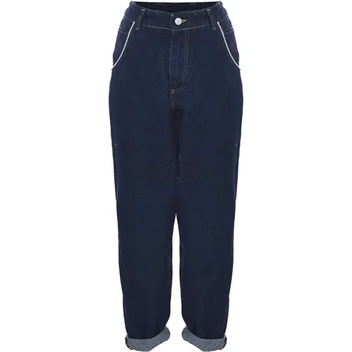 Dunkelblaue Mom-Fit Jeans mit Aufschlägen , Damen, Größe: W27 - Kocca - Modalova