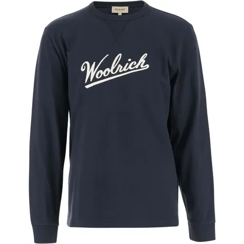 Baumwoll-Crew-Neck-Langarm-T-Shirt , Herren, Größe: M - Woolrich - Modalova