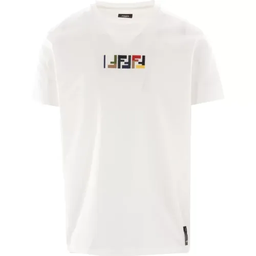 Cotton Jersey T-shirt with Triple FF Embroidery , male, Sizes: S, L, XL, M - Fendi - Modalova