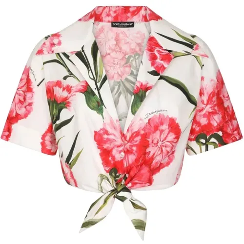 Floral-Print Cropped Shirt , female, Sizes: S - Dolce & Gabbana - Modalova