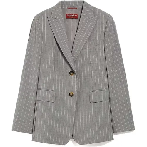 Grey Wool Blazer with Pinstripes , female, Sizes: M - Max Mara - Modalova