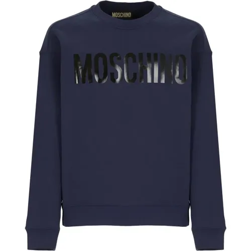 Blauer Baumwollpullover Rundhalsausschnitt Logo , Herren, Größe: L - Moschino - Modalova