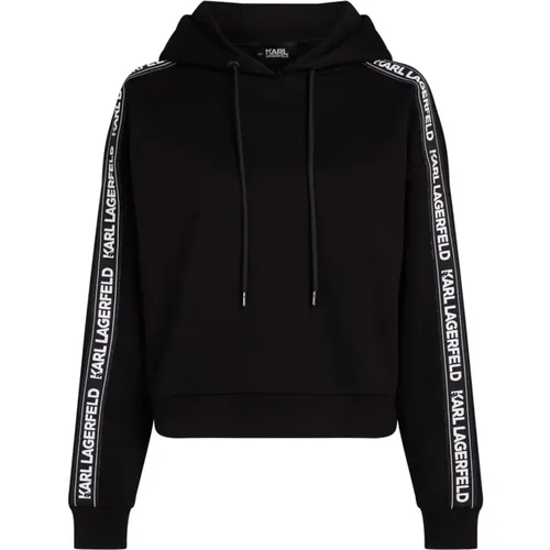 Schwarzer Hoodie mit weißen Logos - Karl Lagerfeld - Modalova