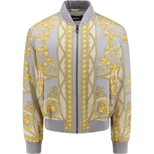 Gold Jacket with Zip Closure , male, Sizes: L - Versace - Modalova