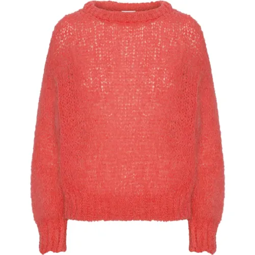 Weicher Alpaka Pullover in Korallenrot , Damen, Größe: M - American Dreams - Modalova