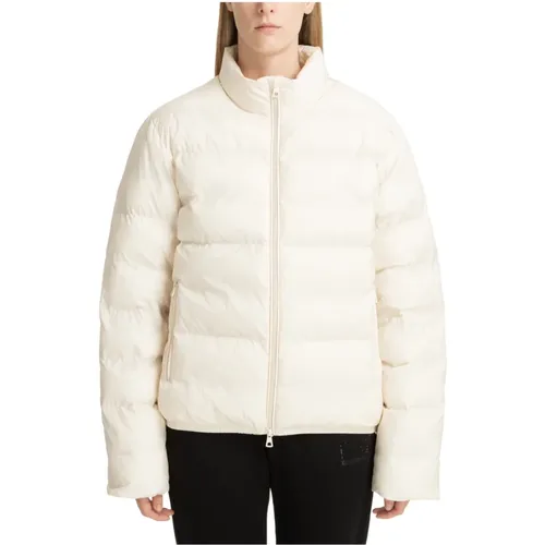 Einfarbiges Logo Reißverschluss Daunenjacke , Damen, Größe: S - Emporio Armani EA7 - Modalova