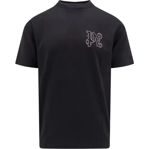 Baumwoll T-Shirt mit gesticktem Monogramm , Herren, Größe: M - Palm Angels - Modalova