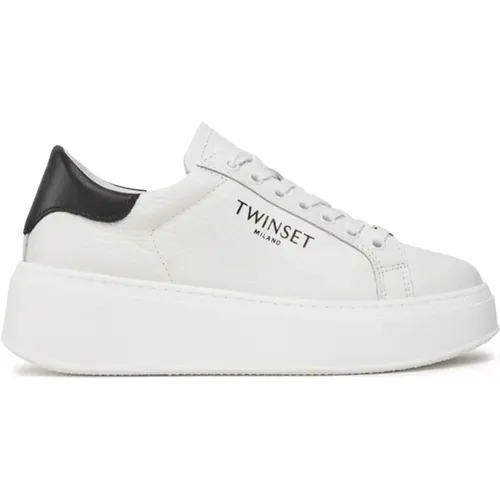 Weiße Leder Plateau Sneakers , Damen, Größe: 39 EU - Twinset - Modalova