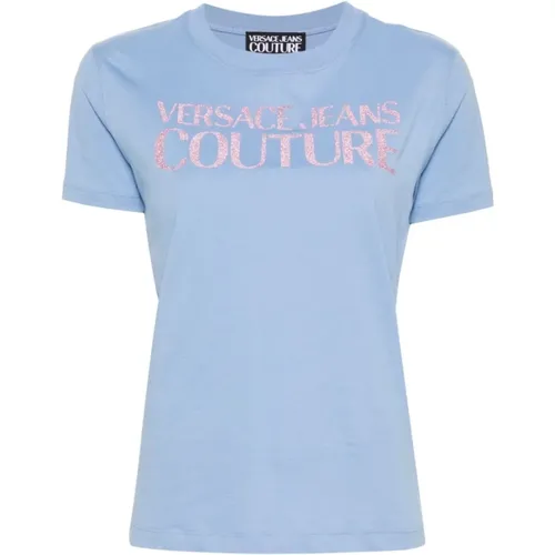 Klares Blau T-Shirts & Polos , Damen, Größe: L - Versace Jeans Couture - Modalova