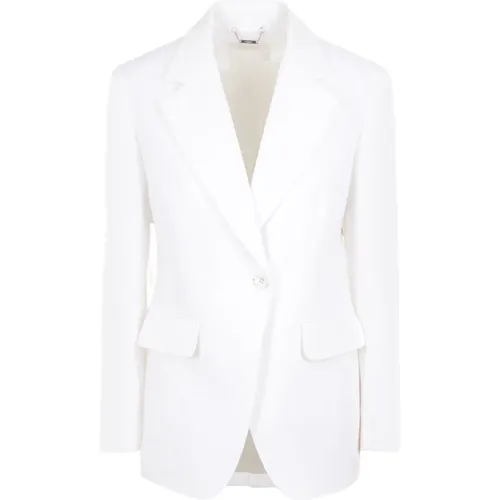 Linen and Cotton Jacket with Classic Lapel and Handcrafted Ceramic Button , female, Sizes: M - Chloé - Modalova