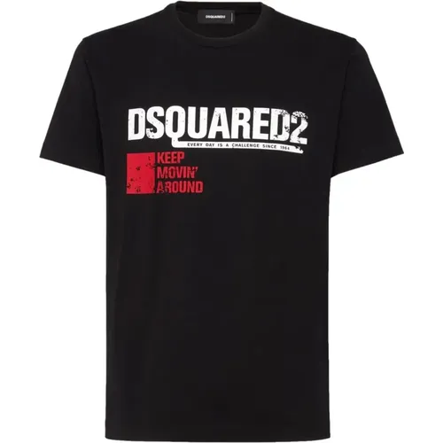 Schwarzes T-Shirt mit Logo-Druck , Herren, Größe: 2XL - Dsquared2 - Modalova