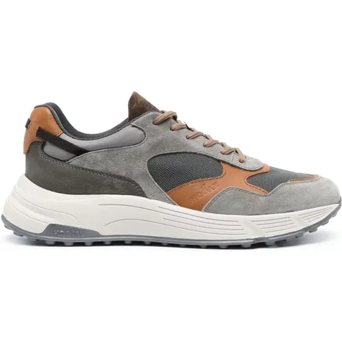 Grey Leather Sneakers with Color Block Panels , male, Sizes: 6 1/2 UK, 5 1/2 UK, 9 1/2 UK - Hogan - Modalova