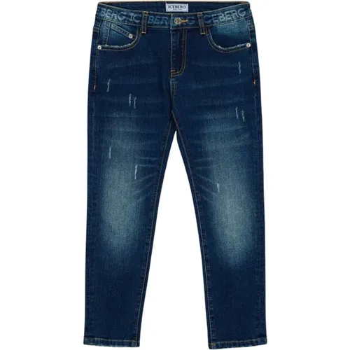 Kids -Stonewashed 5-pocket jeans with logo - Iceberg - Modalova